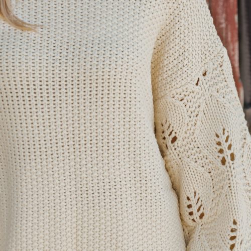 crochet sleeve pullover sweater cream 179045