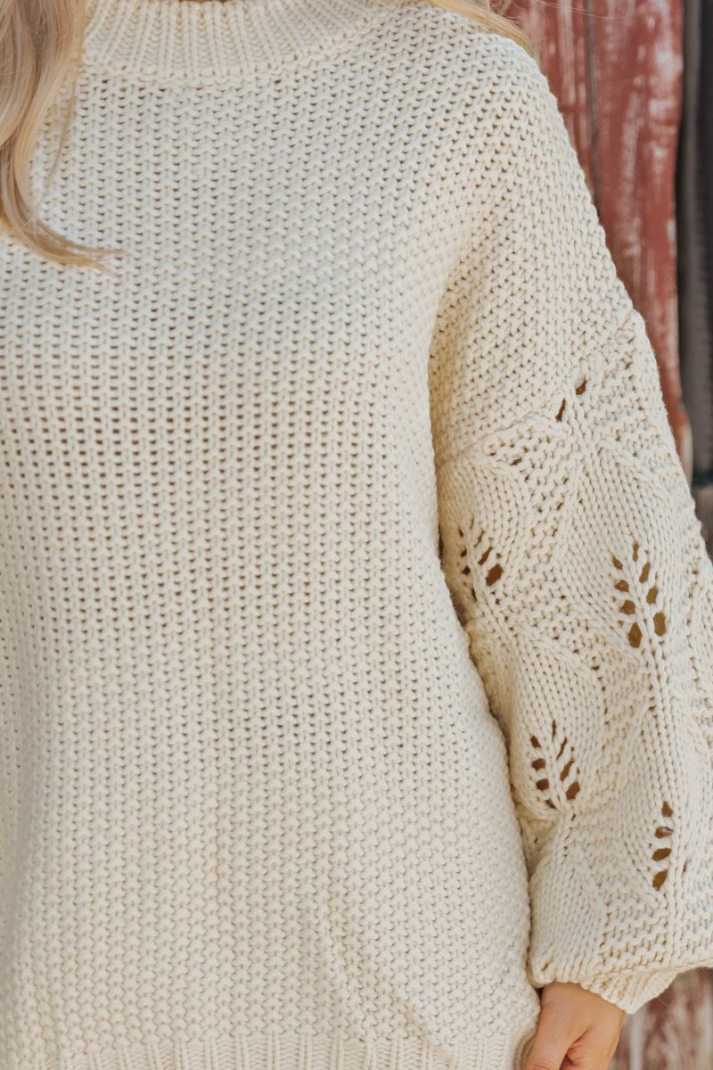 crochet sleeve pullover sweater cream 179045