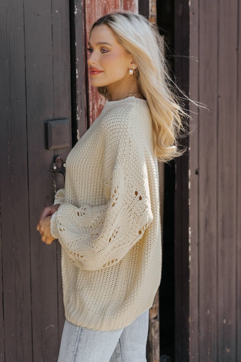 crochet sleeve pullover sweater cream 843747