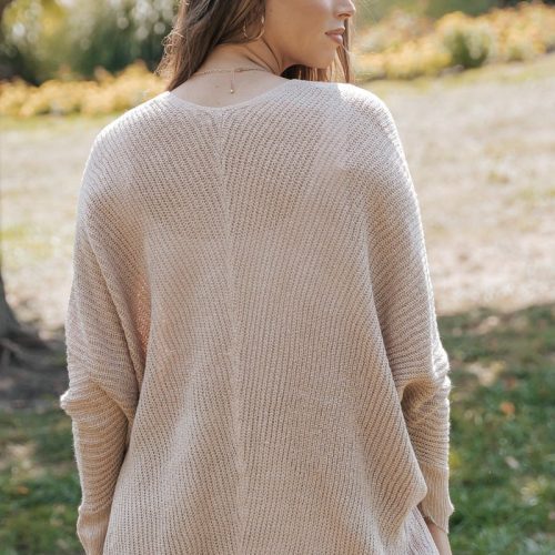 dark beige open rib knit cardigan 181740