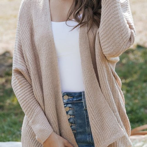 dark beige open rib knit cardigan 648158