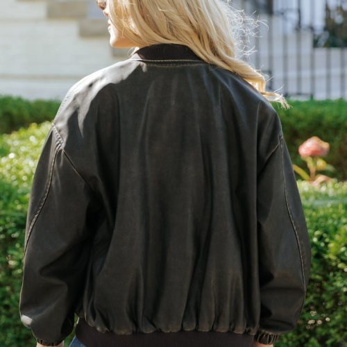 dark brown faux leather bomber jacket 678598