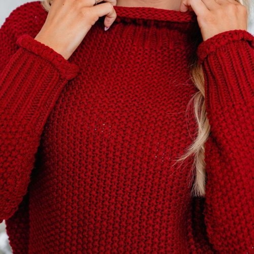 dark red textured turtleneck sweater 299337