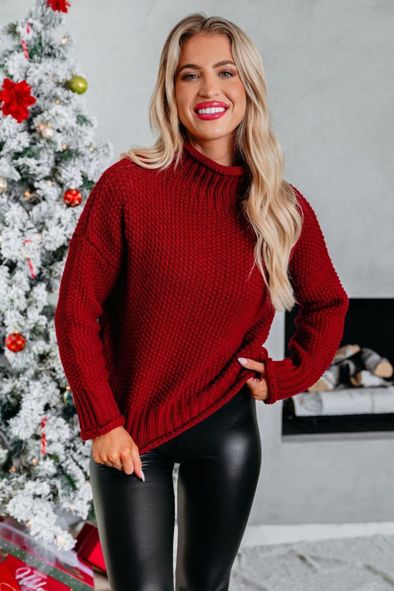 dark red textured turtleneck sweater 644735