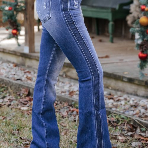 dark wash high rise flare jeans 660487