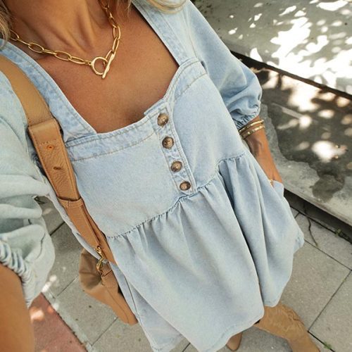 denim button detail babydoll mini dress 834351