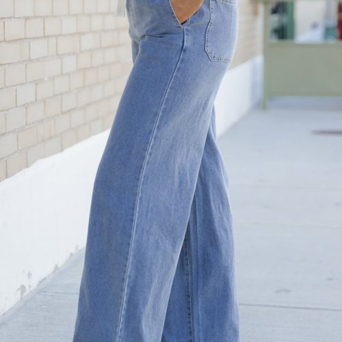 denim drawstring wide leg pants 927343