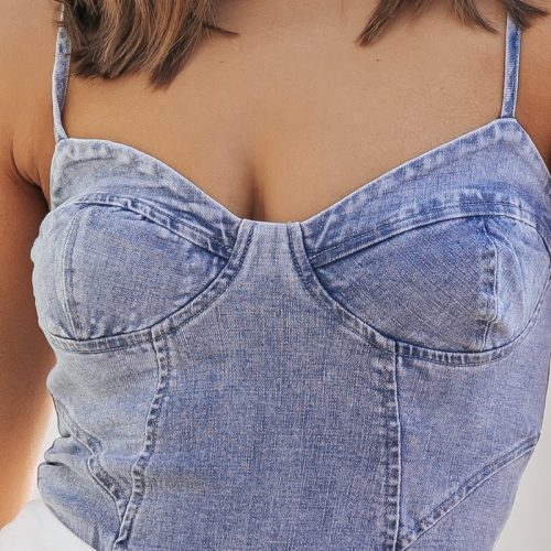 denim seam detail thong bodysuit 366643