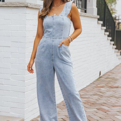 denim seam detail wide leg jumpsuit 103967