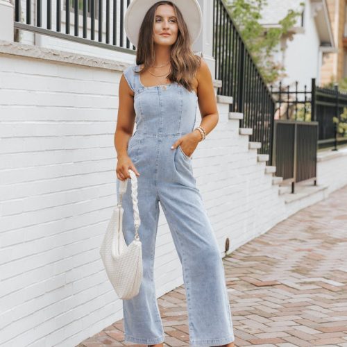 denim seam detail wide leg jumpsuit 161114