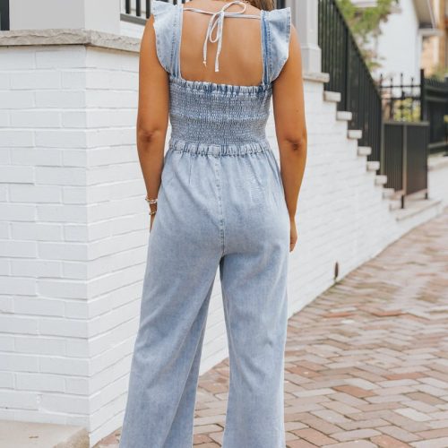 denim seam detail wide leg jumpsuit 209089