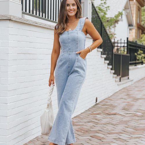 denim seam detail wide leg jumpsuit 263688