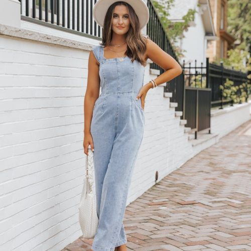 denim seam detail wide leg jumpsuit 376716