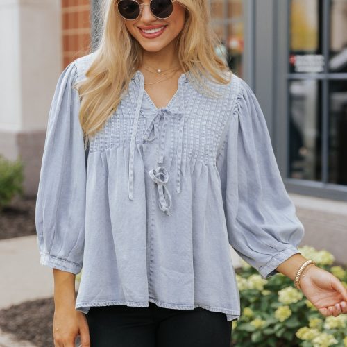 denim tie detail textured top 852579