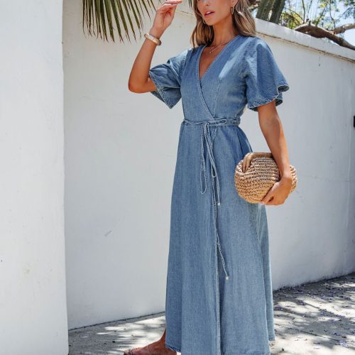 denim wrapped front maxi dress 314317