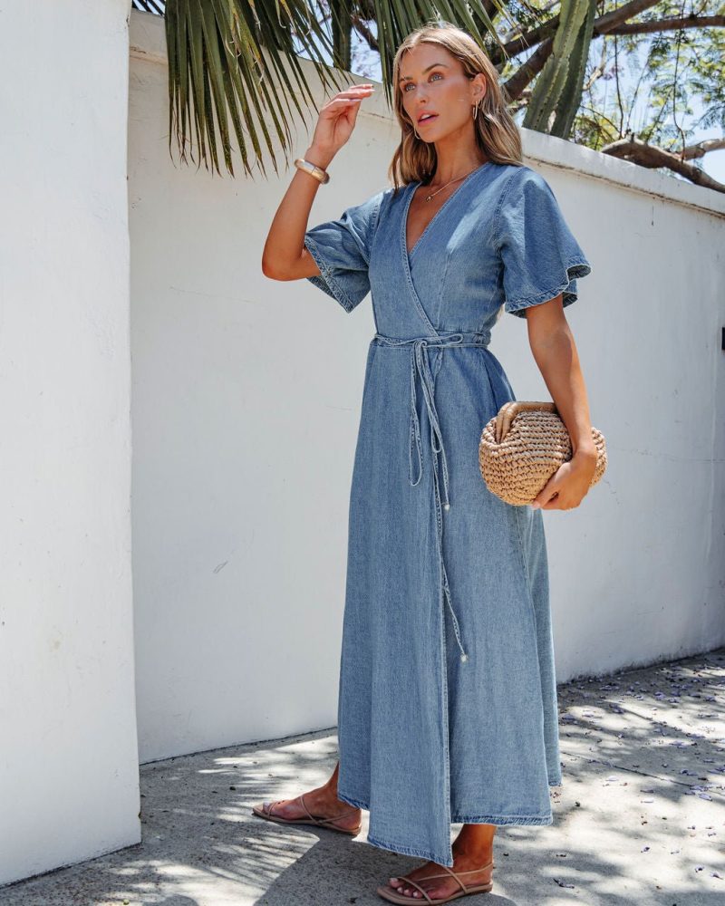 denim wrapped front maxi dress 314317