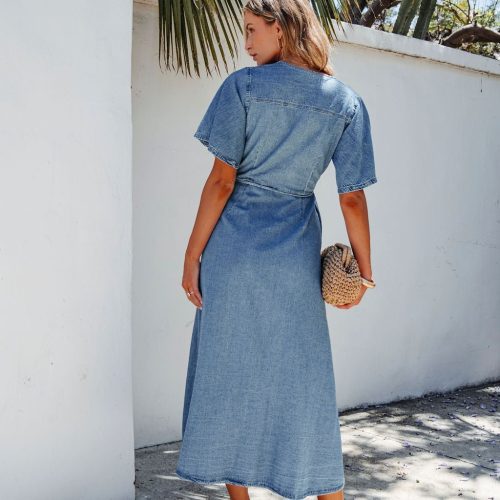 denim wrapped front maxi dress 646378