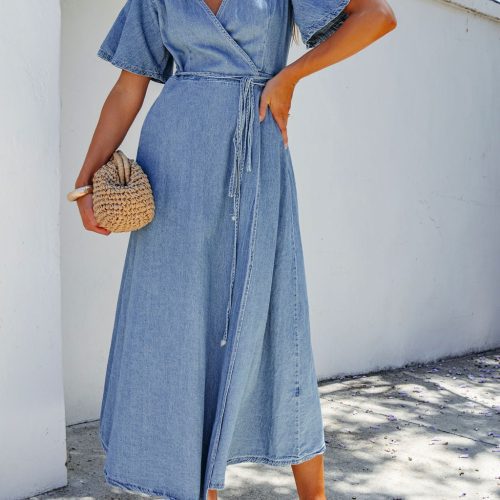 denim wrapped front maxi dress 661917