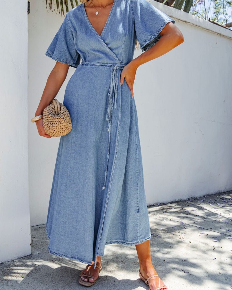 denim wrapped front maxi dress 661917