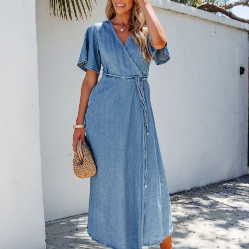 denim wrapped front maxi dress 820881