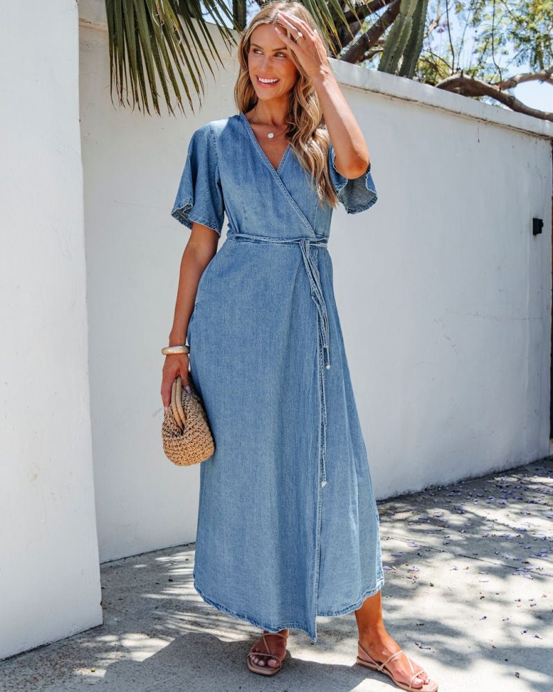 denim wrapped front maxi dress 820881