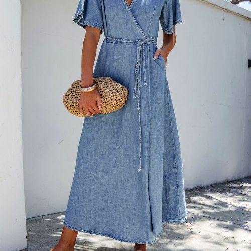 denim wrapped front maxi dress 876802