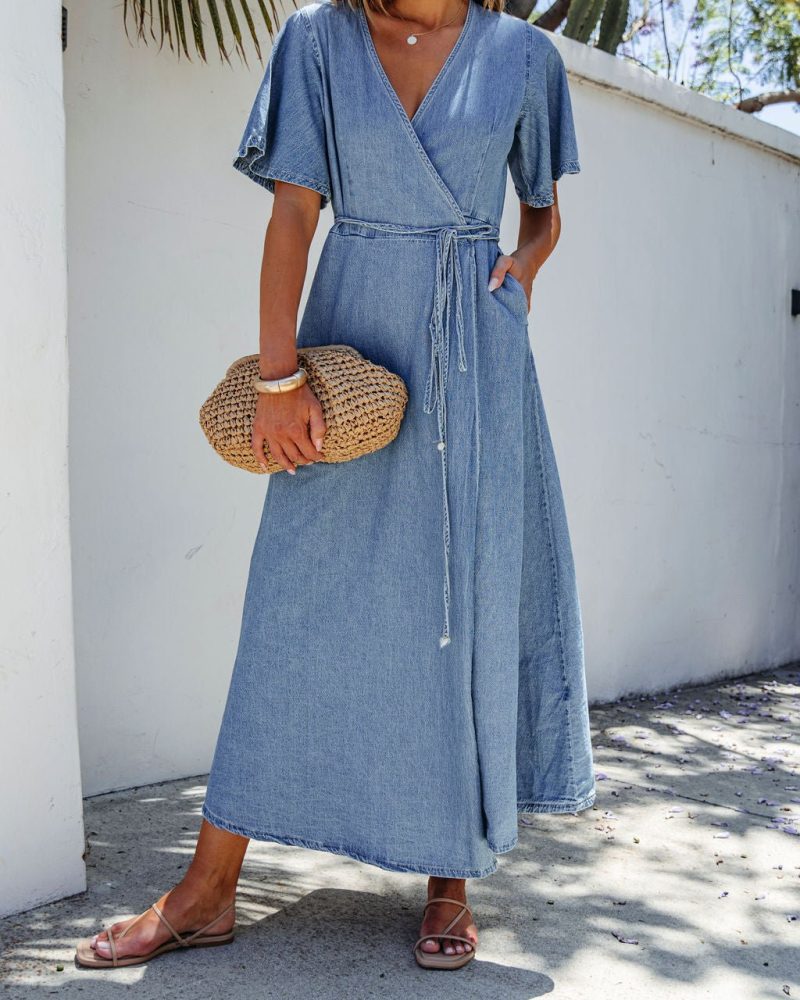 denim wrapped front maxi dress 876802