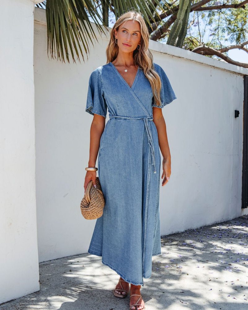 denim wrapped front maxi dress 948742