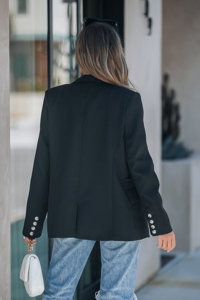 detailed button sleeve blazer black final sale 774074