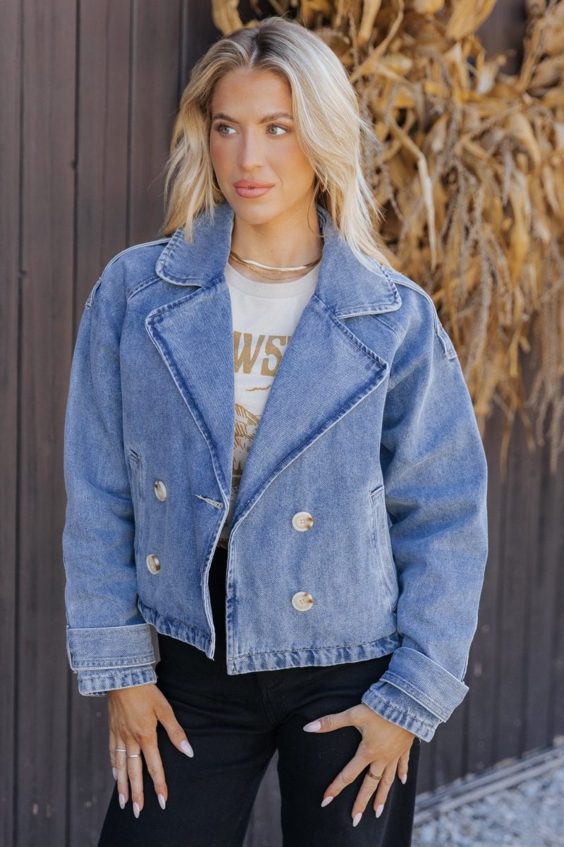 double breasted denim jacket 904558