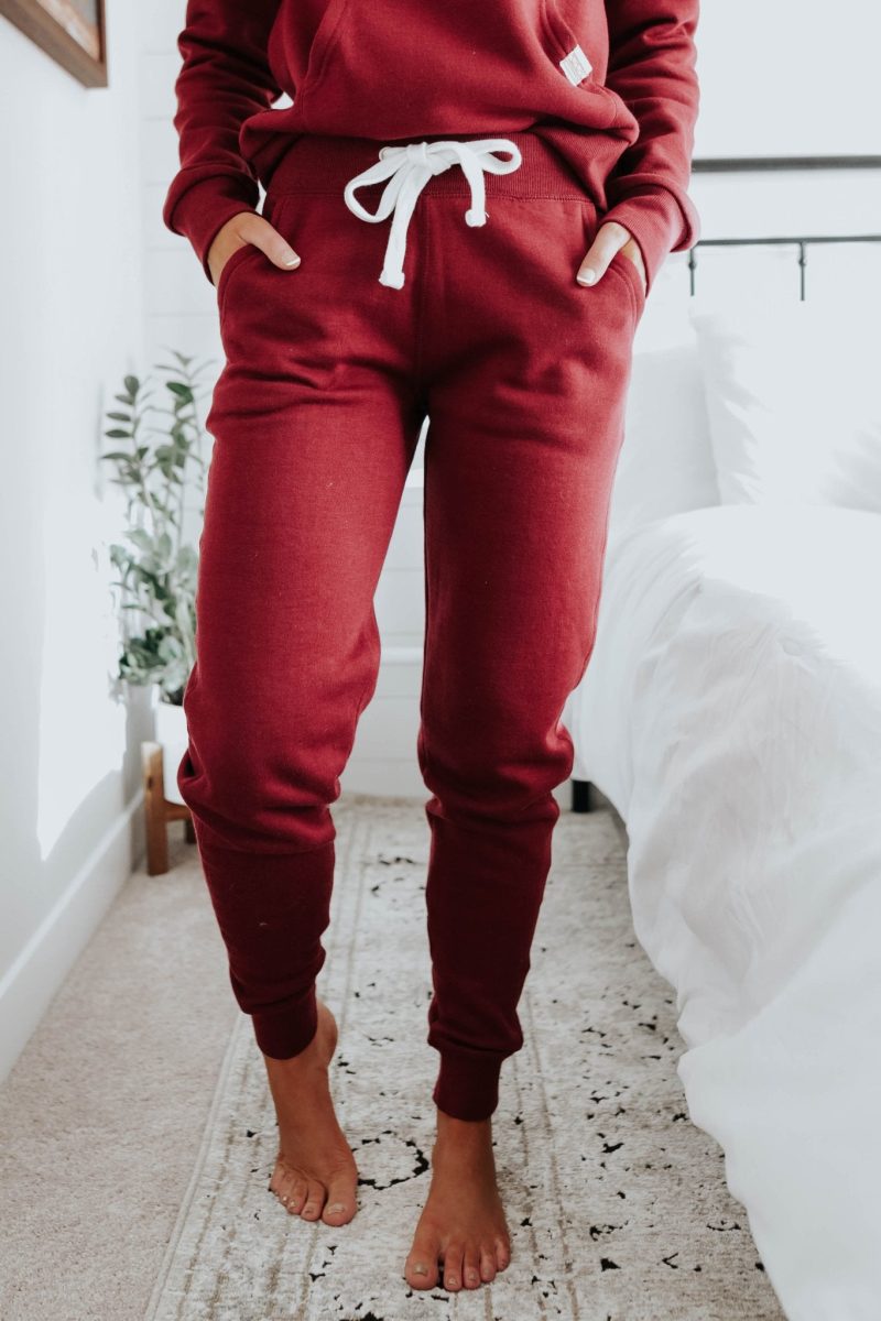 drawstring burgundy fleece joggers 683289