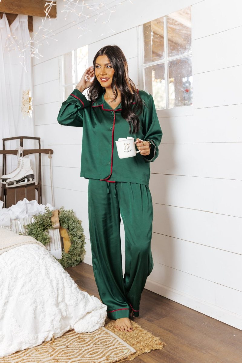 dreamy green red satin pajama set 177776