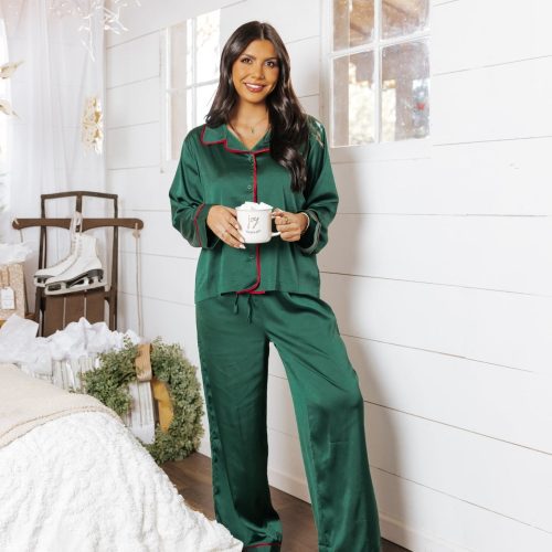 dreamy green red satin pajama set 796686