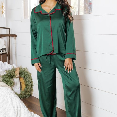 dreamy green red satin pajama set 831202