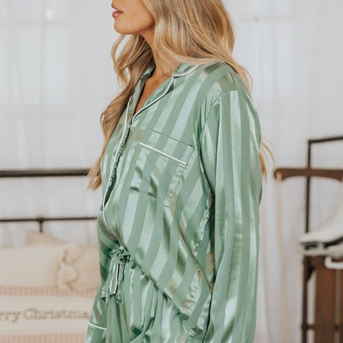 dreamy green satin two piece pajama set 366596