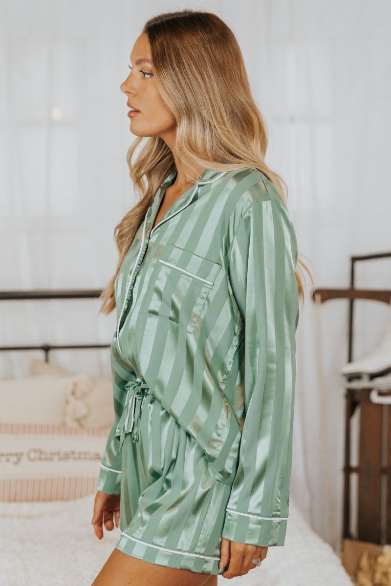 dreamy green satin two piece pajama set 366596