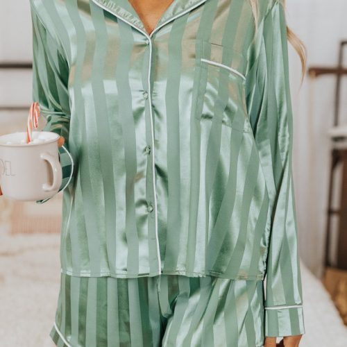 dreamy green satin two piece pajama set 472526