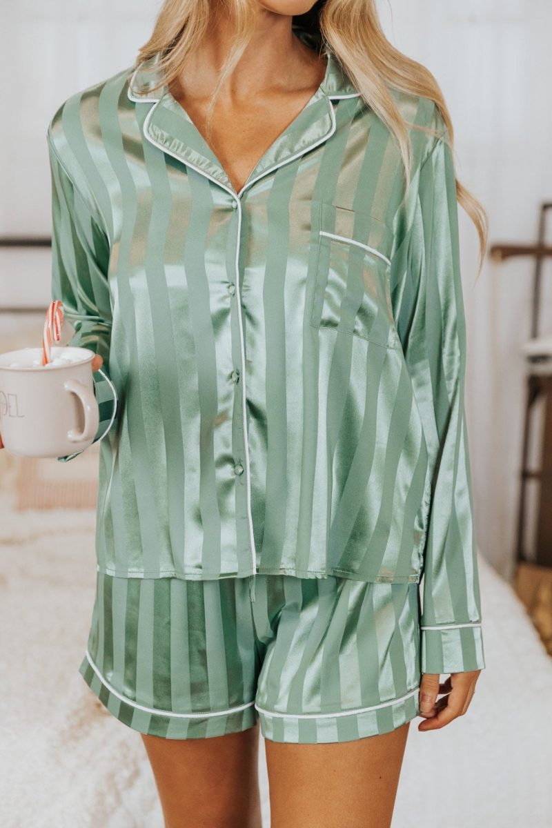 dreamy green satin two piece pajama set 472526