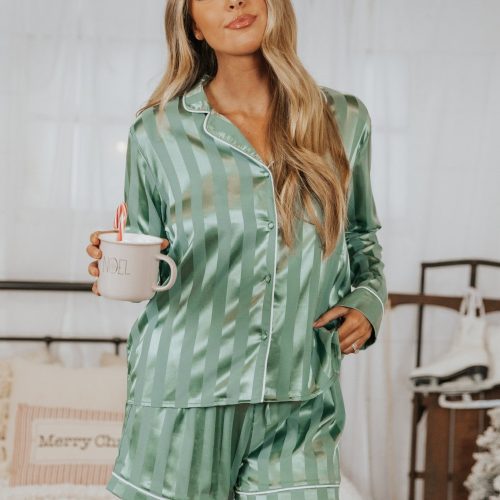 dreamy green satin two piece pajama set 560886