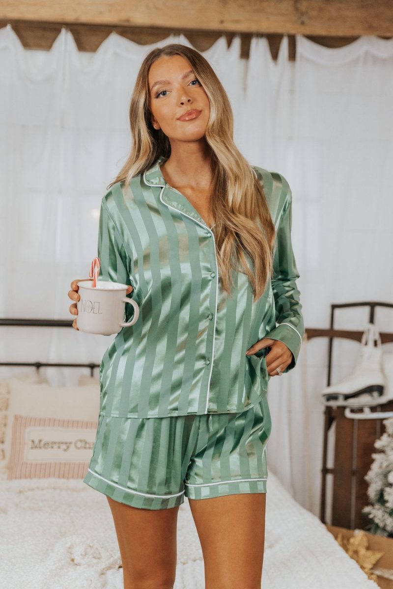 dreamy green satin two piece pajama set 560886