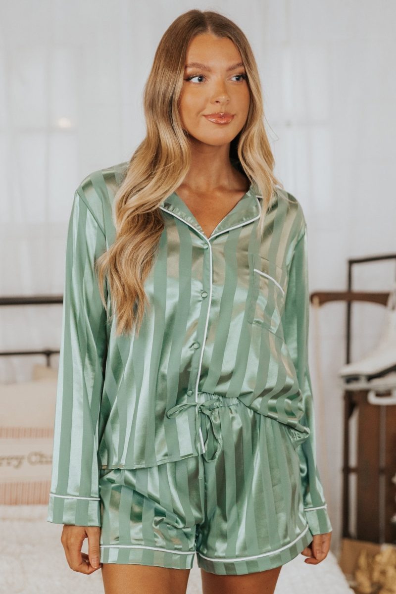 dreamy green satin two piece pajama set 639468