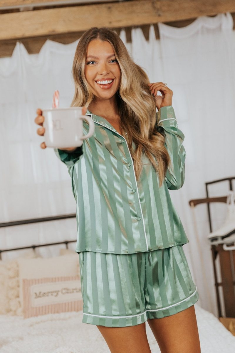 dreamy green satin two piece pajama set 977008