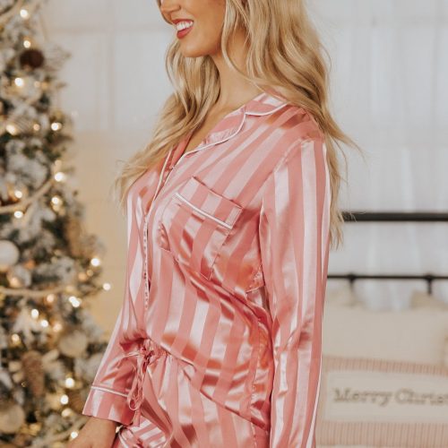 dreamy pink satin two piece pajama set 179741