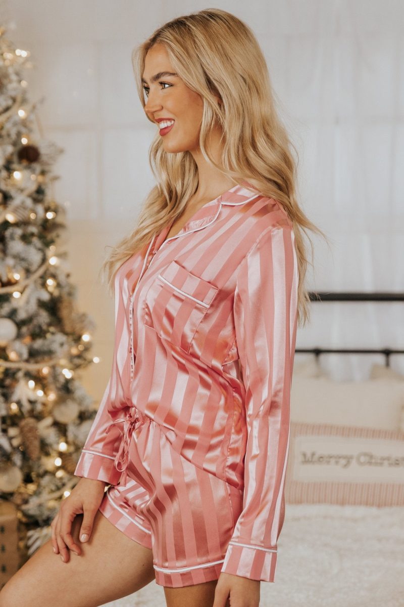 dreamy pink satin two piece pajama set 179741