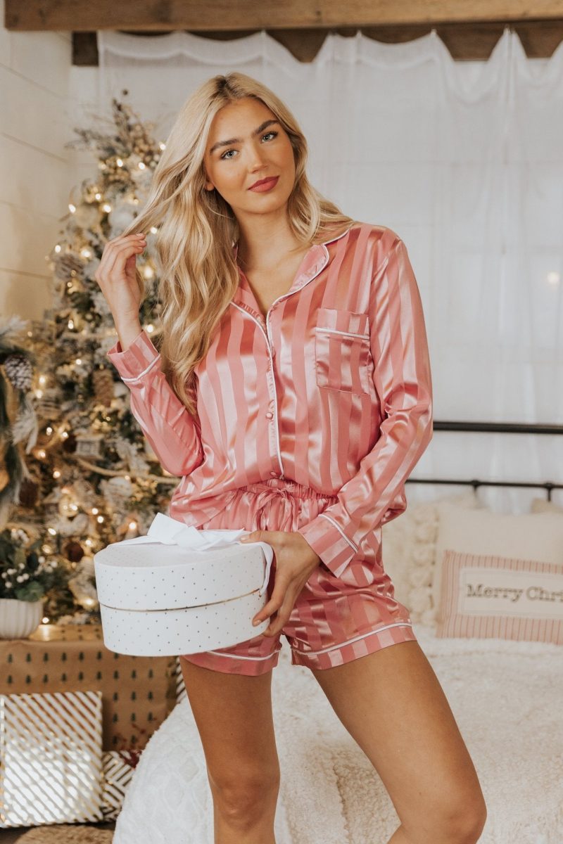 dreamy pink satin two piece pajama set 495094