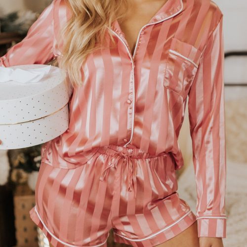 dreamy pink satin two piece pajama set 853715