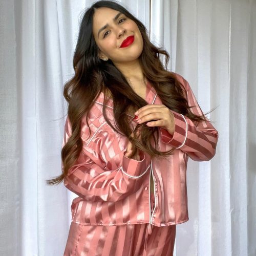 dreamy pink satin two piece pajama set 925450