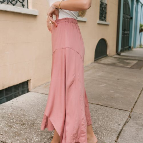 dusty rose asymmetrical midi skirt 103643