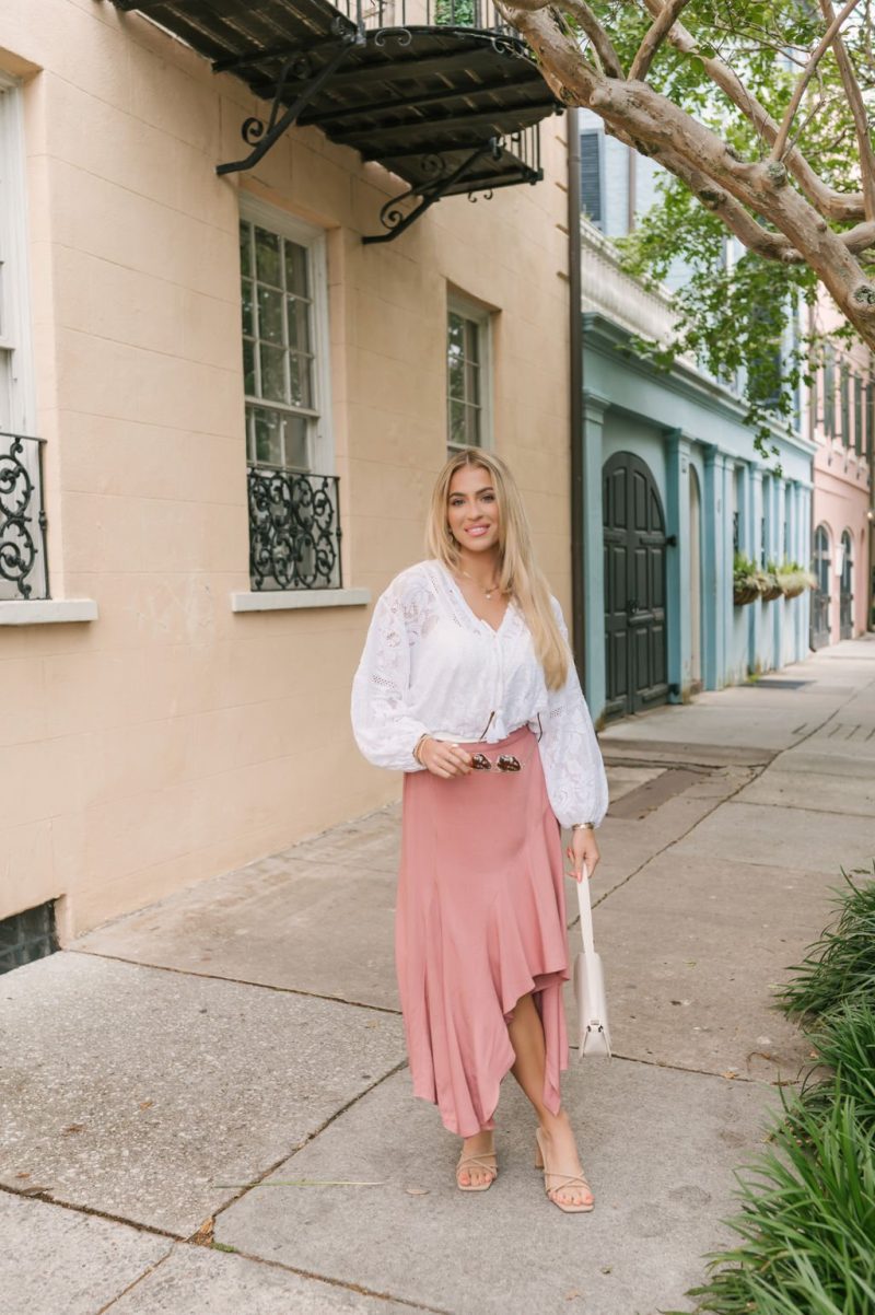 dusty rose asymmetrical midi skirt 464427