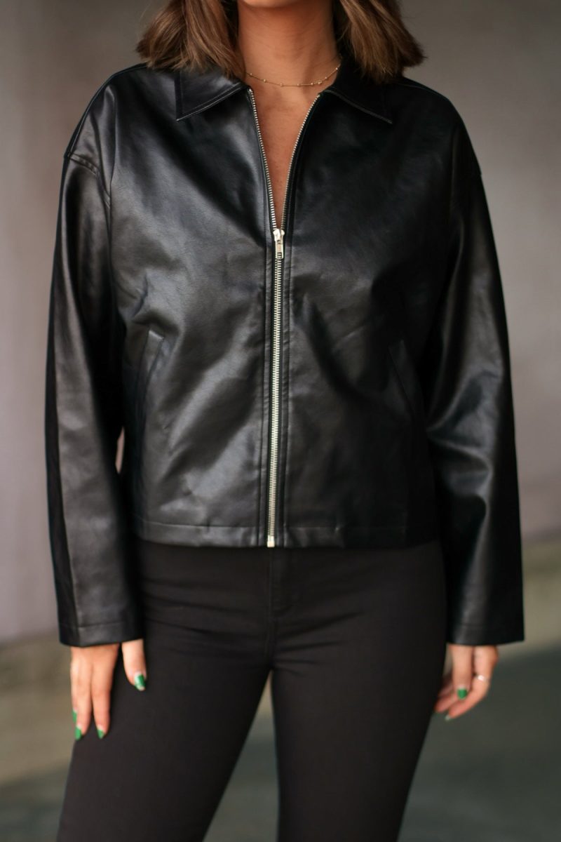 edgy black faux leather jacket 658767